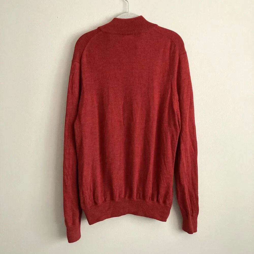 Brooks Brothers Mens Size Large 100% Merino Wool 1/4 Zip Sweater Mock Neck Red